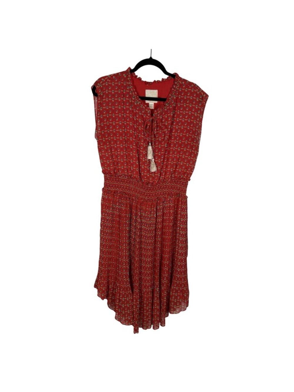 McGinn Anthropologie Women 10 Red Sailboat Print Nautical Sleeveless Dress